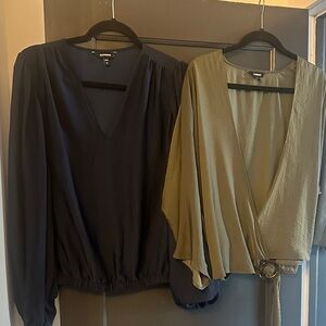 Express Women’s Black and Olive Blouse - 2